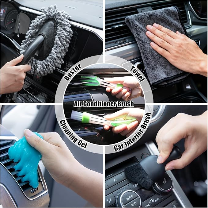 Car Cleaning Kit, Car Vacuum Interior Detailing Cleaner Kit with High Power Handheld Vacuum, Brush Set, Windshield Tool, Duster, Towels, Complete Car Care Tools for Women (Black)