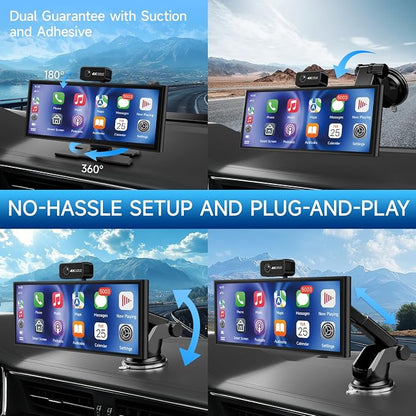CarPlay Screen for Car Tablet Android Auto Smart Screen for Car, 4K Dash Cam Portable Car Play with 3 Channel Camera,10.26” Wireless Display with FM Radio Stereo Bluetooth 5.2, 128GB TF Card Black
