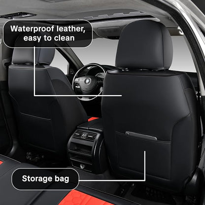 Car Seat Cover Set, Automotive Interior Accessories, Red, Waterproof Leather, With Lumbar Support, Airbag Compatible, 5-Piece Full Set, Pet-Friendly Car Seat Covers, Fits Suvs, Sedans, Pickup Trucks