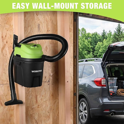 WORKPRO 1.5 Gallon Wet Dry Vacuum Cleaner, 2.5 Peak HP Portable Shop Vacuum with Powerful Suction, Lightweight Wet/Dry Vac for Car, Garage & Home Cleaning, Wall-Mount Storage