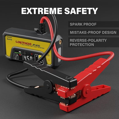LOKITHOR JP400 Jump Starter with Air Compressor, 2500A 12V Portable Car Battery Booster Pack (8.5L Gas/6.5L Diesel) with ConnectMax Tech, 150PSI Tire Inflator, Auto-Shutoff & Dynamic Dwell (Yellow)