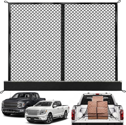 Cargo Net for Ford F-Series 2015-2026, Nissan Titan 2016-2024 | Heavy Duty Truck Bed Organizer, Highly Elastic Tailgate Net with Carabiners, Weatherproof Mesh Cover with Attached Zipper Bag