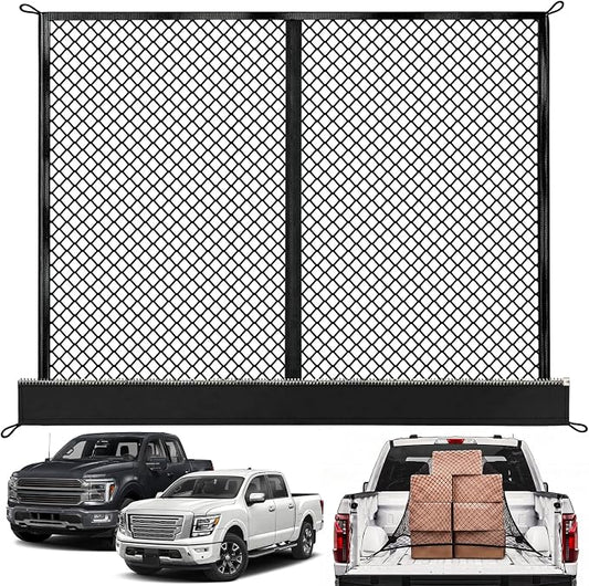 Cargo Net for Ford F-Series 2015-2026, Nissan Titan 2016-2024 | Heavy Duty Truck Bed Organizer, Highly Elastic Tailgate Net with Carabiners, Weatherproof Mesh Cover with Attached Zipper Bag