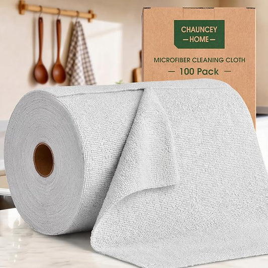 Microfiber Cleaning Cloth Roll - 100 Pack Tear Away Microfiber Paper Towels, Reusable, Washable, Scratch-Free, Kitchen Towels for Car, Home, Kitchen, Glass, Dishes (Light Grey)