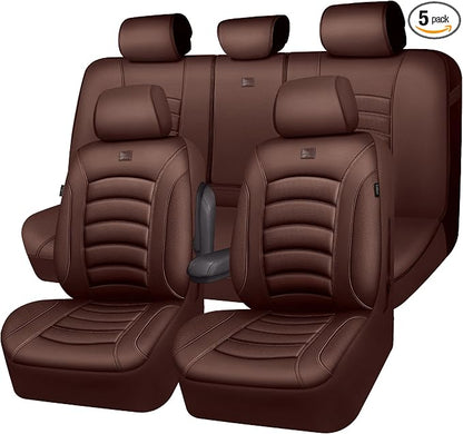 CAR PASS 3D Foam PU Leather Car Seat Covers, Universal Seat Covers Full Sets for Trucks SUV Sedan Automotive Seat Covers Armrest Airbag Compatible Waterproof Comfortable Faux Nappa Leather All Brown