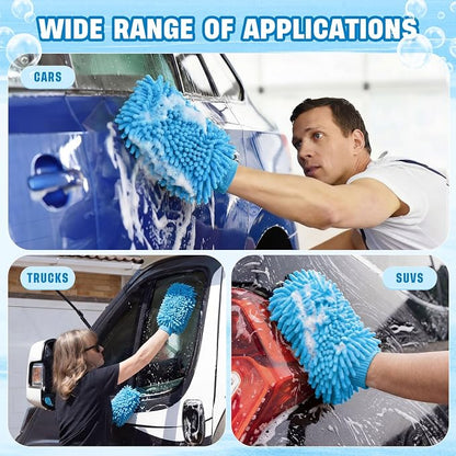 24 Pack Car Wash Mitt Bulk Microfiber, 10'' x 8'' Chenille Car Wash Mitt Gloves, Scratch Free Double Sided No Lint No Marks for Truck SUV and All Vehicle Surfaces (Blue)