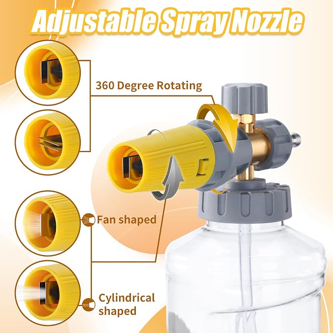Tool Daily Foam Cannon for Pressure Washer with Dual Connector Accessory, Adjustable Soap Cannon with M22-14 and 1/4” Quick Connect Fittings, Additional Orifice Nozzle 1.1mm, 1.5 Liter