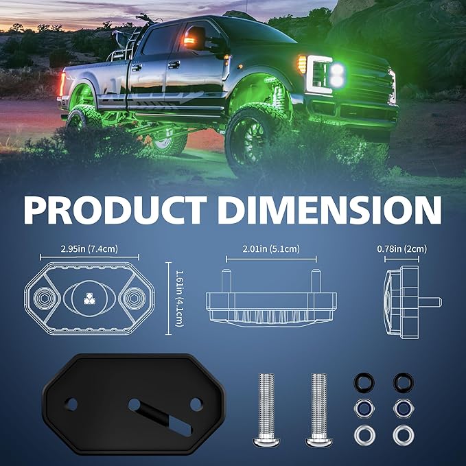 4WDKING Amber LED Rock Lights, 2 Pods IP68 Waterproof Underbody Glow Trail Rig Lamp LED Neon Lights for Truck Off Road Truck Car Boat ATV SUV Motorcycle
