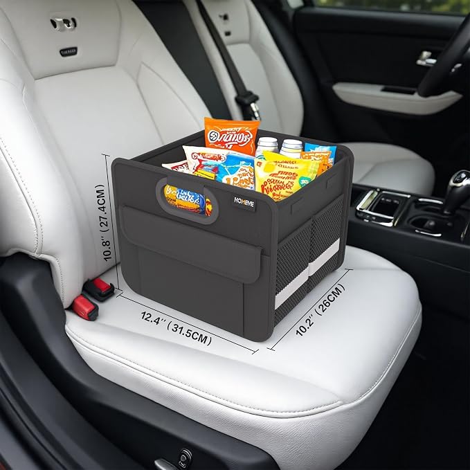 Homeve Trunk Organizer, Car Storage, Reinforced Handles, Collapsible Multi-Compartment Car Organizers, Foldable, Waterproof, 2 Compartments, Suitable for Car Accessories, SUV (Black, Standard)