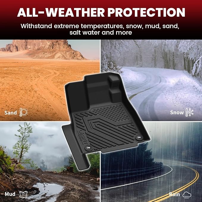 LASFIT Full Set Floor Mats for Honda Passport 2026, Extended Door Sill Coverage All Weather TPE Custom Fit Passport Floor Liner Accessories, 1st & 2nd Row & Cargo Mat with Backrest Mat Full Set, Black
