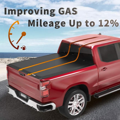 OEDRO Soft Quad Fold Truck Bed Tonneau Cover Compatible with 2019-2026 Chevy Silverado 1500 / GMC Sierra 1500, Fleetside 6.6 Ft Bed Without Multi-Flex Tailgate(Not for Legacy/Limited/2500 3500hd)