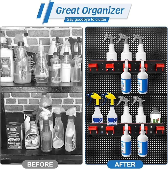 2 Set Spray Bottle Storage Rack,Wall Mount Spray Can Holder Garage Bottle Organizer, Hanging Rail Car Beauty Shop Accessory Display Auto Cleaning Detailing Tools Hanger with Car Cleaning Brush Kits