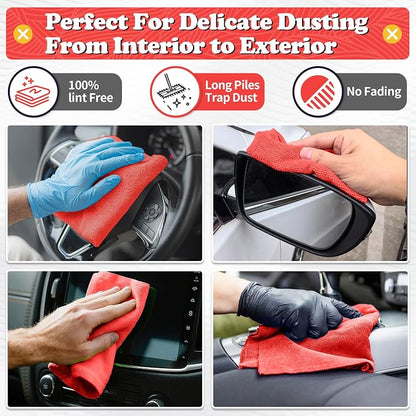 FIXSMITH Microfiber Cleaning Cloth, Shop Towels Bulk, 24 Pack Red Microfiber Towels for Cars, All-Purpose Absorbent Cleaning Rags, Dust Cloth for Automotive, Mechanic, Garage, Bar, 12 x 11 inch