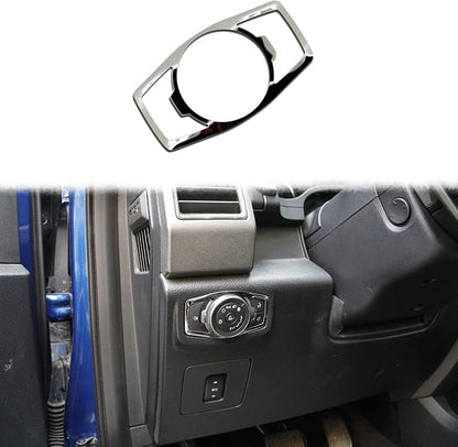 Chrome Inner Headlight & Fog Switch Panel Cover Trim for 2015-2020 Ford F150 - Push Button Actuator - Manual Operation - Chrome Color