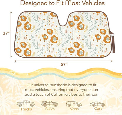 Carbella Orange Floral Car Windshield Sun Shade - Sun Visor Sunshade for Car Windshield - Window Shades for Cars, SUV & Truck - Dash Cover UV Protection for Front Window Shade Accessories - 57" x 27"