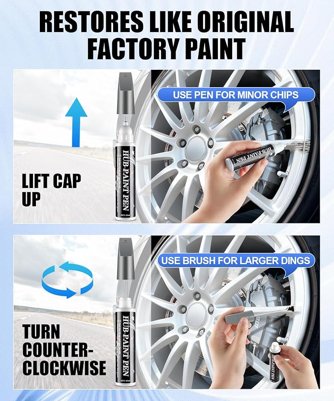Amiss Crystal Sliver Rim Repair Kit, Wheel Paint and Rim Paint Touch Up Pen for Curb Rash, Universal Alloy Wheel Scratch Repair for Scratches and Scuffs, Car Accessories (Crystal Sliver)