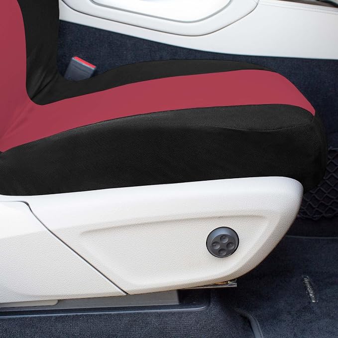 Universal Fit Chevron Flat Cloth Car Seat Covers Full Set - Burgundy