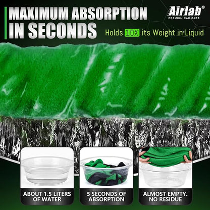 Airlab Microfiber Towels for Cars Wash Drying Thick Plush Cleaning Cloth Auto Detailing Super Absorbent for Interior & Exterior Lint Free, Streak Free, 35 x 24 Inch, 500 GSM, Pack of 2, Grey-Green