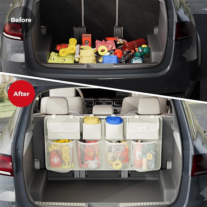 SURDOCA Car Trunk Organizer, LARGE CAPACITY Car Storage Bag with 8 Pockets, 7X Upgraded Trunk Storage Organizer for Car, SUV, Truck, MPV