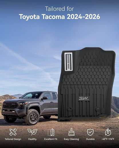 3W Floor Mats for Toyota Tacoma 2024-2026 Double Cab Auto Tran(Not Fit Hybrid & XtraCab) with Metal Pedals, TPE All Weather Custom Fit Floor Liner for Tacoma TRD/SR/SR5/limited Car Liners.