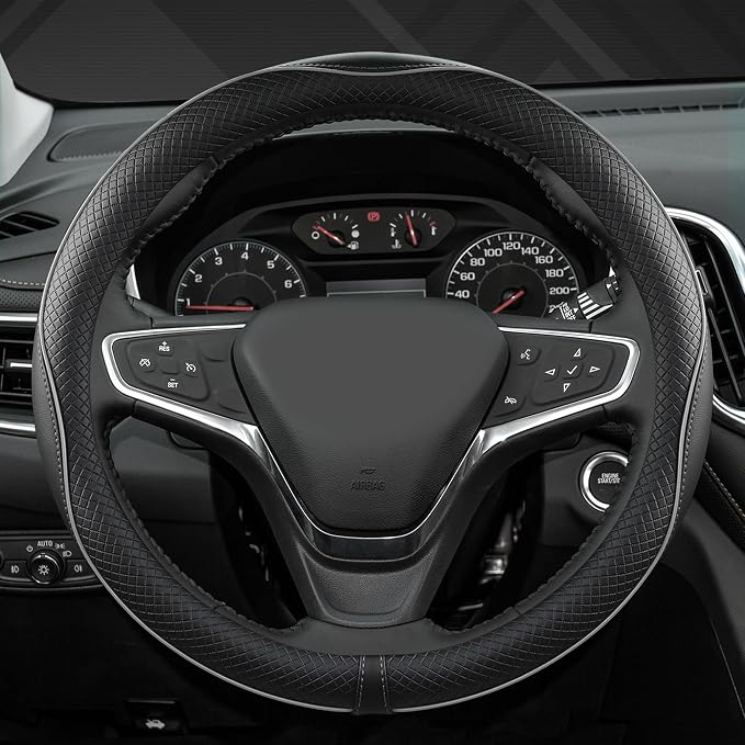 West Llama Customized Auto Car Steering Wheel Cover for Chevy 14.5-15 inches, Steering Wheel Cover for Chevrolet(Black Line-Standard Size)