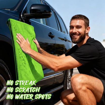 PUGPIU Microfiber Car Drying Towel Extra Large Super Absorbent 48"X24", 1400 GSM Flash Detail Car Wash Drying Towel Edgeless with Two Sided Soft Twisted-Loop, No Water Spots Streaks for Cars (Green)