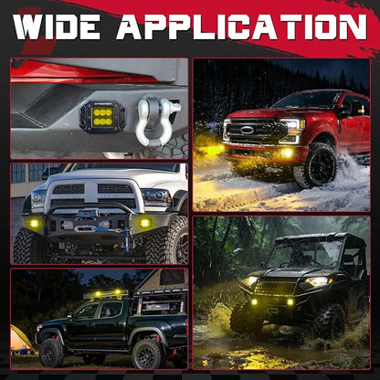 Flush Mount LED Pods Amber, OFFROADTOWN 5'' 12,000LM CREE LED Driving Lights Yellow Fog Light Backup Chase Lights Off Road Flush Bumper Light Bar for Truck Pickup UTV ATV Boat 4x4 Car - Driving Flood