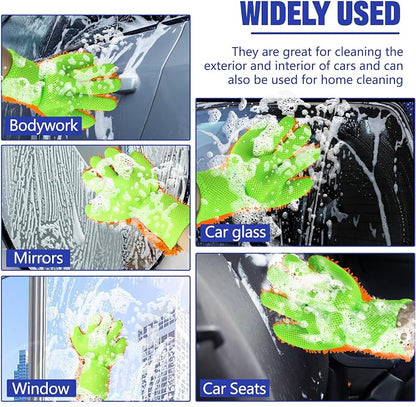 2PCS Car Wash Mitt, 5 Finger Chenille Microfiber Cleaning Mitt for Cars, Scratch-Free Auto Washing Gloves, Car Interior Exterior Cleaning Gloves, Great for Hard-to-Reach Areas (Orange)