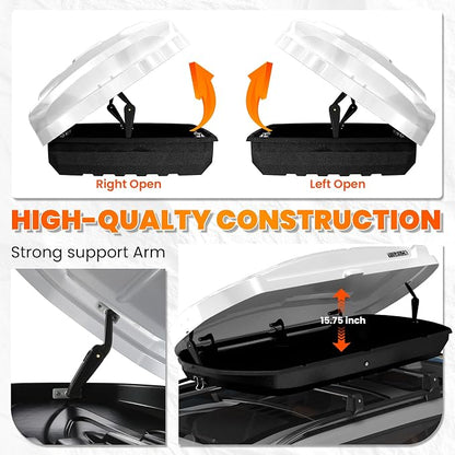 21 Cu Ft Cargo Box, Hard Shell Roof Cargo Carrier with Security Keys, 72.83" x 34.25" x 14.76" Roof Box, Dual-Sided Opening, Tool-Free Install, White