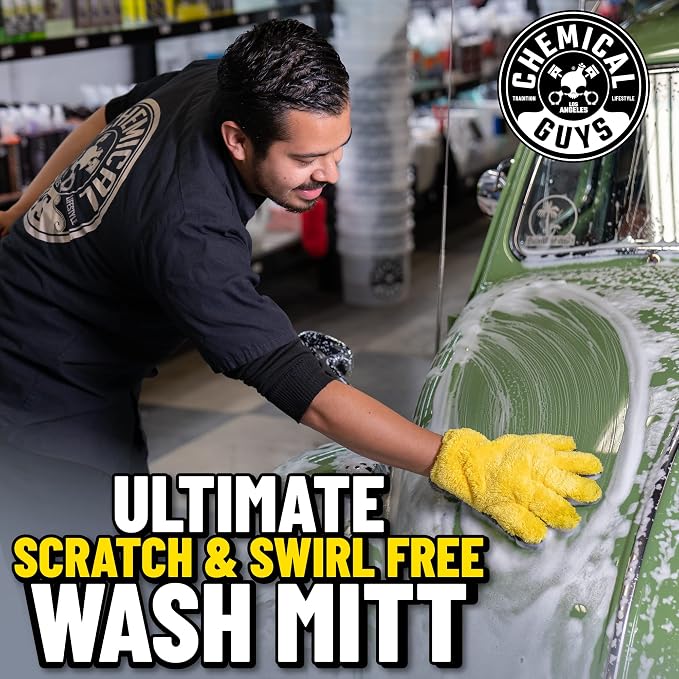 Chemical Guys The Stranger Double Sided Mitt Yellow/Black 2 Pack - Versatile Car Wash and Detailing Mitt with Scratch-Free Microfiber Cleaning (MIC51002)