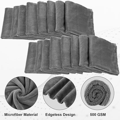 Shimeyao 30 Pcs 12.5 × 12.5 Inch Edgeless Microfiber Plush Towels for Cars Detailing Drying Wash Polishing Absorbent Cleaning Cloths, 500 GSM (Gray)