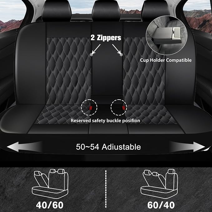 CAROMOP Faux Leather Car Seat Covers Full Set,Luxury and Comfortable Covers for Cars,Split Bench Compatible Car Interior Covers,Universal Fit for Suvs,Vans,Trucks,Airbag Compatible(5-Seat Black/Grey)