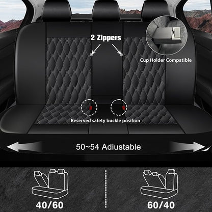 CAROMOP Faux Leather Car Seat Covers Full Set,Luxury and Comfortable Covers for Cars,Split Bench Compatible Car Interior Covers,Universal Fit for Suvs,Vans,Trucks,Airbag Compatible(5-Seat Black/Grey)