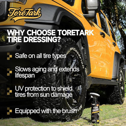 toretark Ceramic Tire Shine Spray — High-Gloss Wet Look Tire Coating with Ultra-Dense Nylon Brush Applicator, UV Protection, Long-Lasting Shine for Car Truck RV Motorcycle16 Fl Oz (2 Pack)