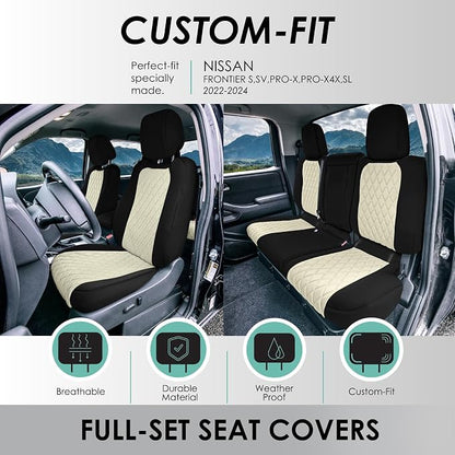 FH Group Custom Fit Car Seat Covers Specifically Made for 2022-2026 Nissan Frontier, Full Set Beige Ultraflex Neoprene Waterproof Automotive Seat Covers for Pickup Truck, Nissan Accessories
