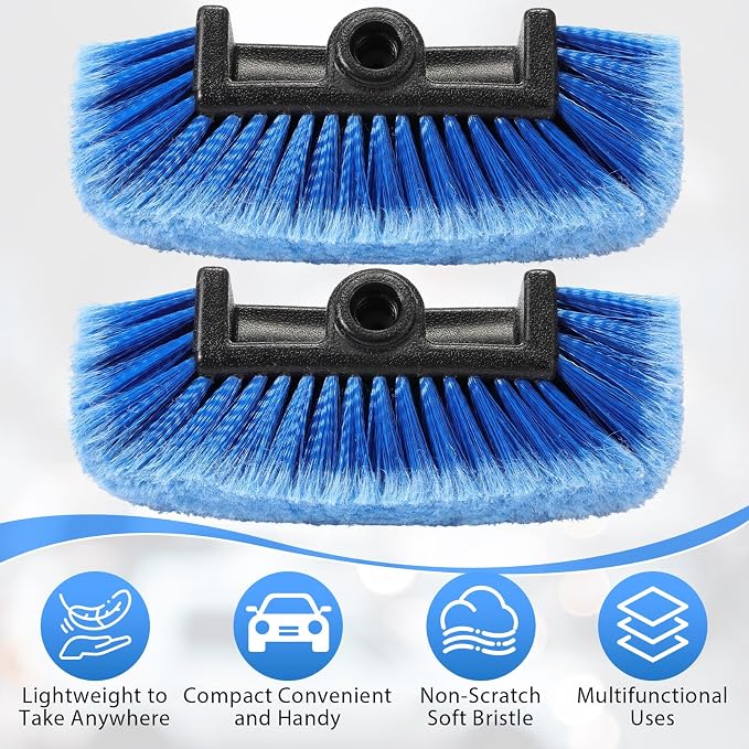 Vesici 8 Pcs Car Wash Brush Head with Soft Detailing Bristle Flow Thru Car Cleaning Brush Exterior Cars Wash Equipment for Auto Truck RV Boat Camper Washing, 10 Inch (Blue)