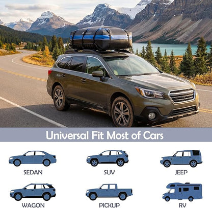 MD MADOATS Rooftop Cargo Carrier, 22 Cubic Ft Car Roof Cargo Carrier for All Vehicles, 840D Waterproof Car Top Carrier with Anti-Slip Mat, 6 Hooks, Storage Bag,Zipper Lock for Tripping & Moving - Blue