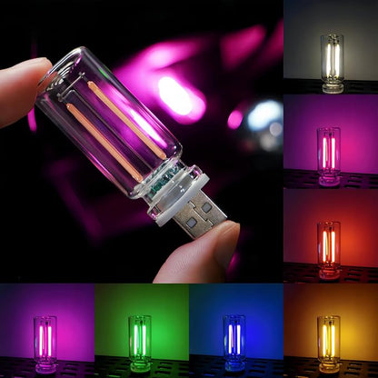 Light Up Your Journey with Stylish Retro Car Lamps: Portable Mini Glass Bottle LED Night Light - Plug-in USB LED Car Interior Atmosphere Lights for Cars & Bedrooms (Pink Light)