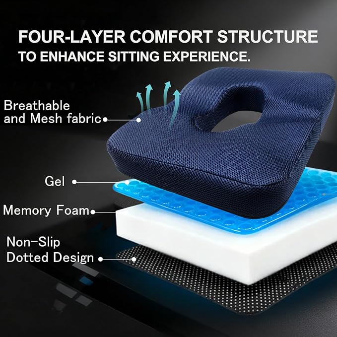 Donut Pillow for Tailbone Pain&Hemorrhoid,Wheelchair Seat Cushion for tailbone pain relief,Gel Cushions for Pressure Relief,Memory Foam Pad for Office Chair,Stands & Postpartum Pregnancy(Blue)