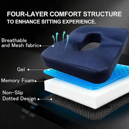 Donut Pillow for Tailbone Pain&Hemorrhoid,Wheelchair Seat Cushion for tailbone pain relief,Gel Cushions for Pressure Relief,Memory Foam Pad for Office Chair,Stands & Postpartum Pregnancy(Blue)