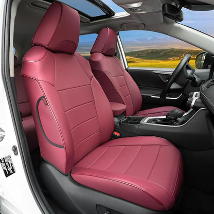 Lolcar RAV4 Seat Covers Custom Fit for Toyota RAV4 2019 2020 2021 2022 2023 2024 2025 LE,XLE,XLE Premium,Limited,Airbag Compatible,Seat Cover Full Set for SUV, Waterproof Leather(Burgundy)