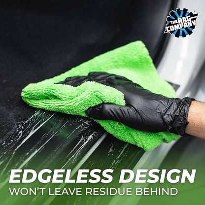 The Rag Company - Creature Edgeless Auto Detailing Towels (10-Pack) Professional 70/30 Blend, Dual-Pile Plush Microfiber, Buffing & Polishing, 420gsm, 16in x 16in, Lime Green