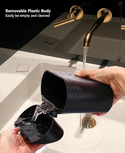 Ginsco Mini Car Trash Can with Lid, Small Car Garbage Can, Cute Leakproof ABS Car Trash Bin, Car Accessories for Interior, Garbage Bin for Car, Home, Office with 120pcs Trash Bags Carbon Fibre