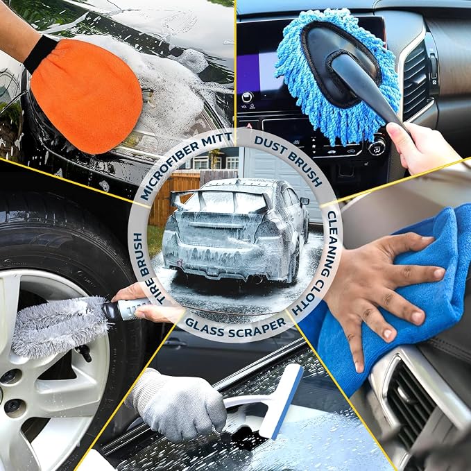 Seal Skin Covers 6pcs Car Wash Kit, Complete Car Wash Bucket Set with Brush, Microfiber Cloth Car Washing Accessories - Car Cleaning Supplies Kit - Ideal for Car Washing Kit & Motorcycle Wash