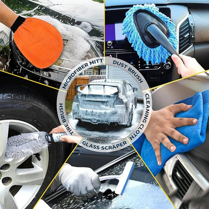 Seal Skin Covers 6pcs Car Wash Kit, Complete Car Wash Bucket Set with Brush, Microfiber Cloth Car Washing Accessories - Car Cleaning Supplies Kit - Ideal for Car Washing Kit & Motorcycle Wash