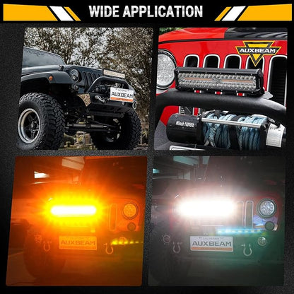 Auxbeam 12 Inch LED Light Bar 300W 6 Modes Amber White Strobe Light, Off-Road Driving Light Spot Flood Combo Work Light with 16AWG 10FT Wiring Harness Kit - 1 Lead for Jeep Wrangler Boat Truck SUV ATV
