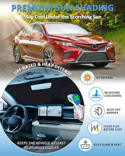 Windshield Sun Shade for 2012-2017 Toyota Camry LE XLE Hybrid SE XSE, Front Window Sunshade Foldable Sun Visor Car Protect from UV Rays & Heat Blocker, Fully Covered Keep Interior Cooler Accessories
