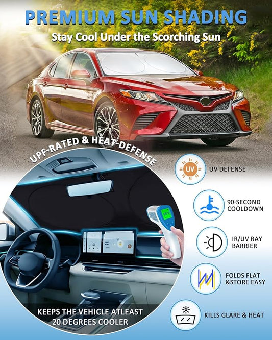 Windshield Sun Shade for 2012-2017 Toyota Camry LE XLE Hybrid SE XSE, Front Window Sunshade Foldable Sun Visor Car Protect from UV Rays & Heat Blocker, Fully Covered Keep Interior Cooler Accessories