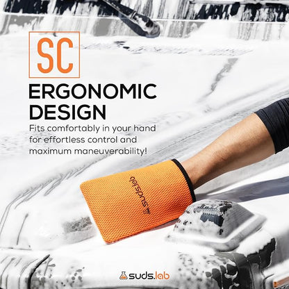 Suds Lab SC Synthetic Clay Mitt for Car Detailing – Reusable Clay Bar Mitt to Remove Paint Overspray, Water Spots, Tree Sap & Rail Dust from Paint, Glass & Plastic