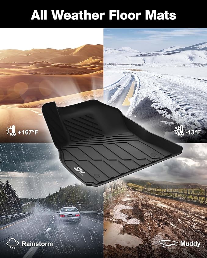 3W Floor Mats Compatible for Cadillac XTS 2013-2019 TPE All Weather Custom Fit Floor Liner for Cadillac XTS 1st and 2nd Row Full Set Car Liners Black
